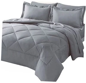Bed in a Bag Size Comforter Set with Sheets - 7 PCs All Season King Light Grey - Picture 1 of 8