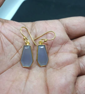 Coffin Shape Gray Gemstone Gold Plated Dangle Earrings Jewelry For Her - Picture 1 of 2