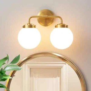 Deyidn 2-Light Gold Bathroom Bathroom Vanity Light w/ Opal Glass Shades - Picture 1 of 7