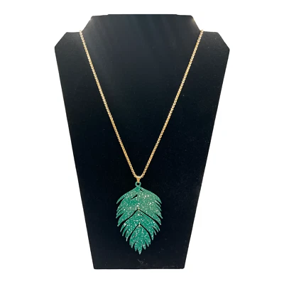 Ожерелье с длинной подвеской Alfani золотистый цвет зеленый пальмовый лист новое - Изображение 1 из 2