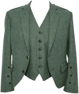Scottish WOOL Argyle kilt Jacket & Waistcoat/Vest, Scottish Argyle Jacket Green - Image 1 of 2
