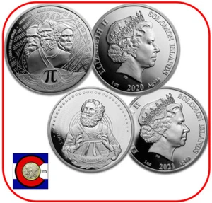 2020 & 2021 Solomon Islands Number Pi (π = 3.14) Silver Coins  - 2 Pieces of Pi - Picture 1 of 5