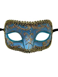 Lt Blue Silver Gold Exquisite Venetian Mardi Gras Masquerade Mask - Picture 1 of 6