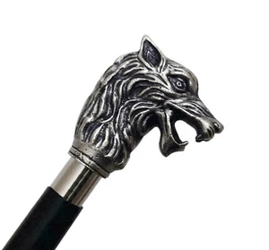 Walking Stick Handmade Designer Wooden Game of Thrones Wolf's Head Handle Canes - Picture 1 of 3
