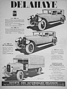 WERBUNG 1927 AUTOMOBILGESELLSCHAFT DELAHAYE LA 10 PS 12 UND 16 PS 6 ZYLINDER - Bild 1 von 1