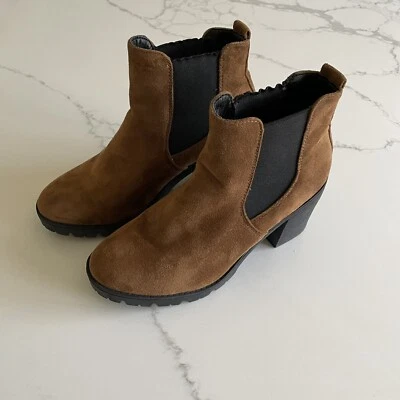 TOPSHOP Botas Marrón Camel Estilo Chelsea con Tacones Bloque talla 38EU 7.5US Foto 1 de 4
