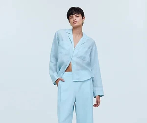 Madewell Resort Long Sleeve Shirt Ramie Blue Heron Lightweight Size M NWT - Picture 1 of 6