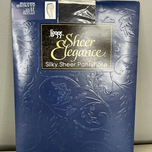 Leggs Sheer Elegance Silky Sheer Control Top Pantyhose Sz EF True Navy Sheer Toe - Picture 1 of 6