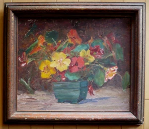 OLLIE PERRY, LISTED EARLY CALIFORNIA PLEIN AIR IMPRESSIONIST Vintage Oil FLOWERS - Picture 1 of 12