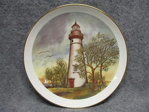 Porcelain 9.25" Decor Plate Lighthouse w/ Seagulls HEJD Ceramics Conneaut Ohio - Picture 1 of 3