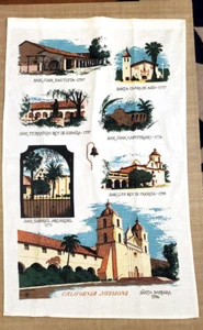 Vintage California Missions Santa Barbara San Gabriel Tea Towel R. Batchelder - Picture 1 of 4