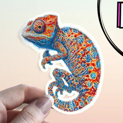 Chameleon Sticker: Mosaic Lizard Psychedelic Waterproof Reptile Dot Sticker - Image 1 of 4