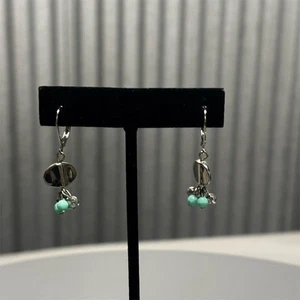 Turquoise Sterling Silver Dangle Earrings Leverback Lightweight - Picture 1 of 9