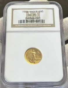 1986 G$5 1/10oz Gold American Eagle MS70 NGC Brown Holder Rare - Picture 1 of 3