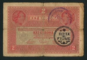 🔴FIUME  2 Kronen 1917 (1920)  VG   Very clear seal CITTA DI FIUME🔴 - Picture 1 of 2