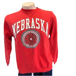 VTG Nebraska Cornhuskers Sweatshirt Mens Lg Red Russell Athletic 90s Made In USA - Picture 1 of 15