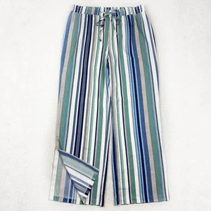 Pantalone donna gamba larga C Est 1946 grande blu bianco grigio a righe elasticizzato pull on - Foto 1 di 17