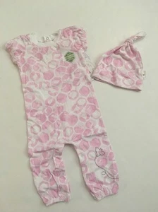 Burts Bees Baby Girl Organic Coverall Hat Set Size 3 24 Months Layette Pink Hive - Picture 1 of 3