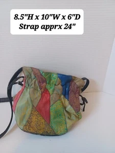 Vintage Pacific Express Leather Hippie Boho Patchwork Drawstring Shoulder Bag  - Picture 1 of 18