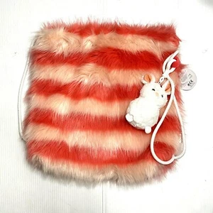 Manhattan Toy Red and Pink striped drawstring backpack Tote W/ Stuffed Bunny NWT - Picture 1 of 11