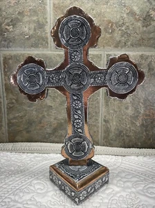 Copper Silverplate Filigree Standing Cross Figurine - Picture 1 of 5