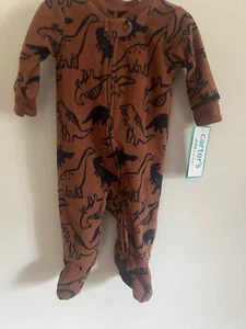 Infants Zip Sleeper 0-3 Months New With Tags! Dinasaur Pattern Brown Color Soft! - Picture 1 of 10
