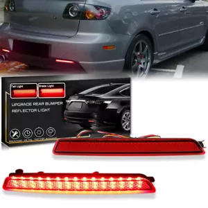 2x Red Rear Bumper Reflector LED Tail Brake Signal Lights For Mazda3 Axela 04-09 - Picture 1 of 7