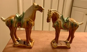 2er Set Vintage Keramik Tang Dynastie Kriegspferd Figur, Top Zustand! - Bild 1 von 13