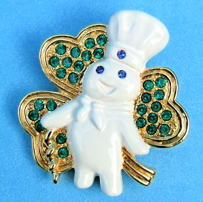 FS NIP Pillsbury Doughboy ST. PATRICK'S DAY CLOVER PIN / BROOCH by Danbury Mint - Image 1 of 3