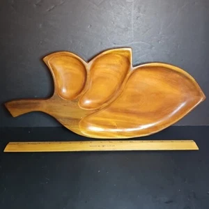 Vintage MCM Mahogany Wood Leaf Shaped Serving Tray Divided Sections - Haiti - Picture 1 of 5