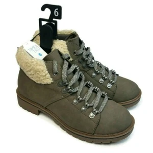 Bota de excursionista Time And Tru para mujer marrón espuma viscoelástica con cordones ribete de lana al tobillo talla 6 - Imagen 1 de 10