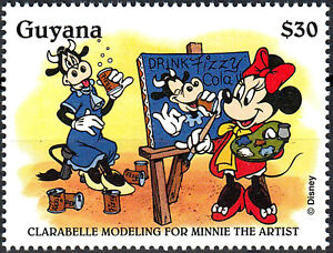 Guyana postfrisch MNH Disney Mickey Kuh Getränk Maler Künstler Staffelei Kunst