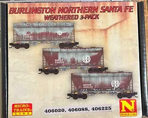New N Scale MTL BNSF Cvd Hoppers 3 Pk in Jewel Cases #406020, 406088, 406225 - Picture 1 of 3