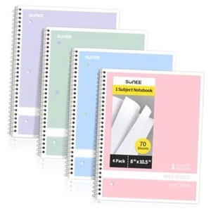 Spiral Notebooks Wide Ruled, 1-Subject, 4 Pack, 8 x 10-1/2 Pastel-Wide Ruled - Picture 1 of 8