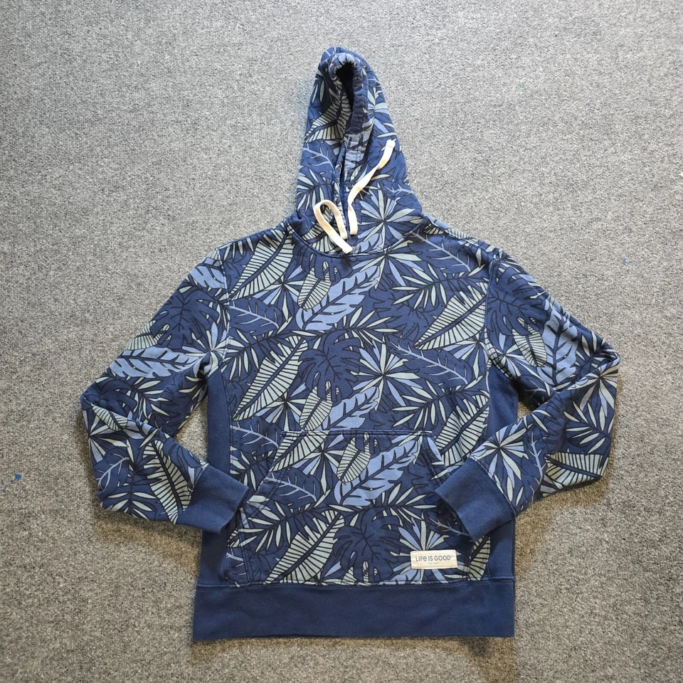 Suéter Life Is Good Mujer Talla XS Azul Floral Tropical Sudadera con Capucha Bolsillos Informal Foto 1 de 4