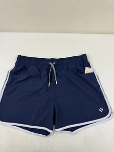 HODO SPORTS Women's Running Workout Shorts XL Dark Blue White Trim Drawstring - Picture 1 of 8