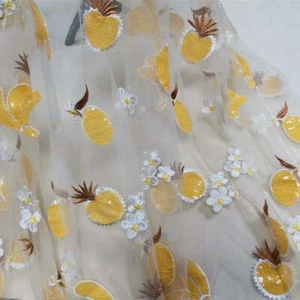 Tela de Encaje Bordado Floral Plátano Piña Adorable Tul Amarillo Lentellera - Imagen 1 de 10