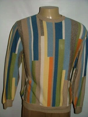 MENS TALBOTS MENS CREWNECK SWEATER SIZE L 100% COTTON BLUE STRIPED  #175 - Image 1 of 4