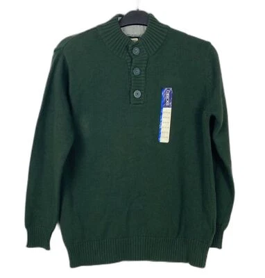 NWT Cherokee Men's  Sweater Mock Neck Thick 1/4 Button Green  L (12/14) Cotton - Image 1 of 4