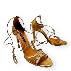 RALPH LAUREN PURPLE LABEL - Gold Metallic Kidskin Leather Pumps Heels, US Size 9 - Picture 1 of 10