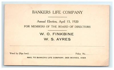 1920 Bankers Life Company Des Moines IA, Iowa Annual Board Election - Image 1 of 2