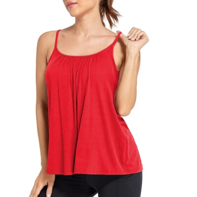 Lady Loose Casual Summer Pleated Flowy Swing Camisole Tank Top With Built in Bra - Image 1 of 4