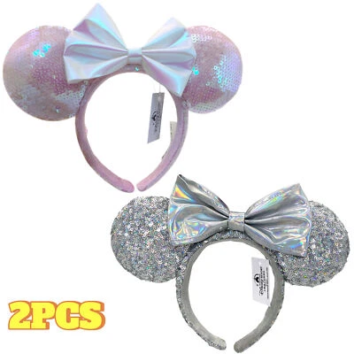 Disney- Diadema Espejo Mágico Minnie Cenicienta Plateada + Orejas Lazo Rosa Aniversario Foto 1 de 4