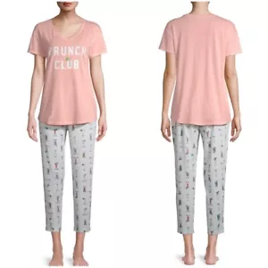 SECRET TREASURES BRUNCH CLUB COCKTAILS APRICOT ORANGE GRAU PYJAMA SET 2X - Bild 1 von 4