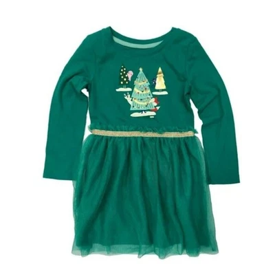 Girls Green Christmas Tree Animals Tulle Holiday Dress Fox Reindeer Cat Size XL - Image 1 of 4