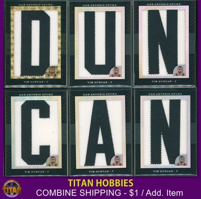 2007 Topps Letterman Patch GOLD VINYL #TD Tim Duncan 1/1 Letterman PATCH SET (6) - Image 1 of 2