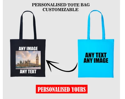 Personalised Tote Bag � Custom Photo & Text Eco Reusable Cotton Shopper Gift - Image 1 of 2