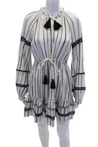Veronica Beard Womens Striped Long Sleeve Embroidered Shift Dress White Size XS - Picture 1 of 6