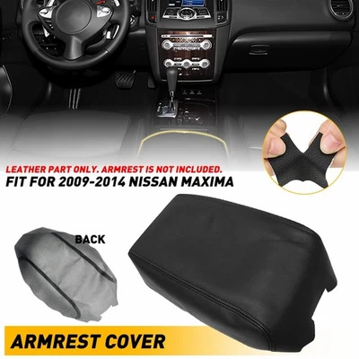 Para Nissan Máxima 2009-2014 Cuero Negro Consola Tapa Apoyabrazos Cubierta Puntada Roja Foto 1 de 4