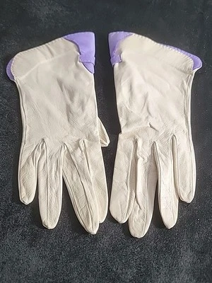 Guantes de cuero para niños 6 3/4 lavables/lavables de colección, hechos en Francia marfil y lavanda Foto 1 de 4